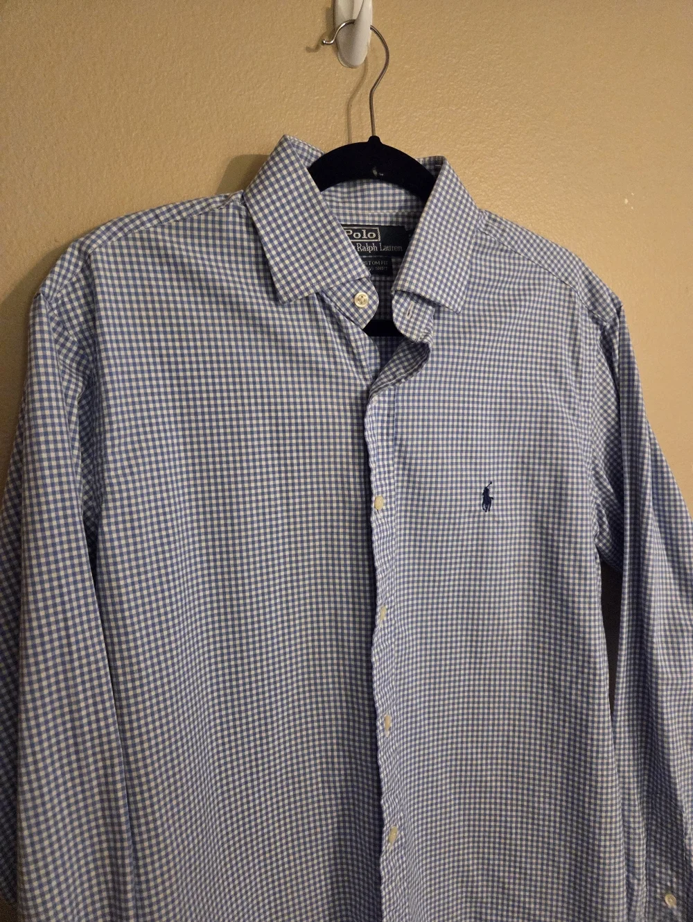 POLO RALPH LAUREN Vintage Blue White Checkered Custom Fit Button Down Mens SZ 16